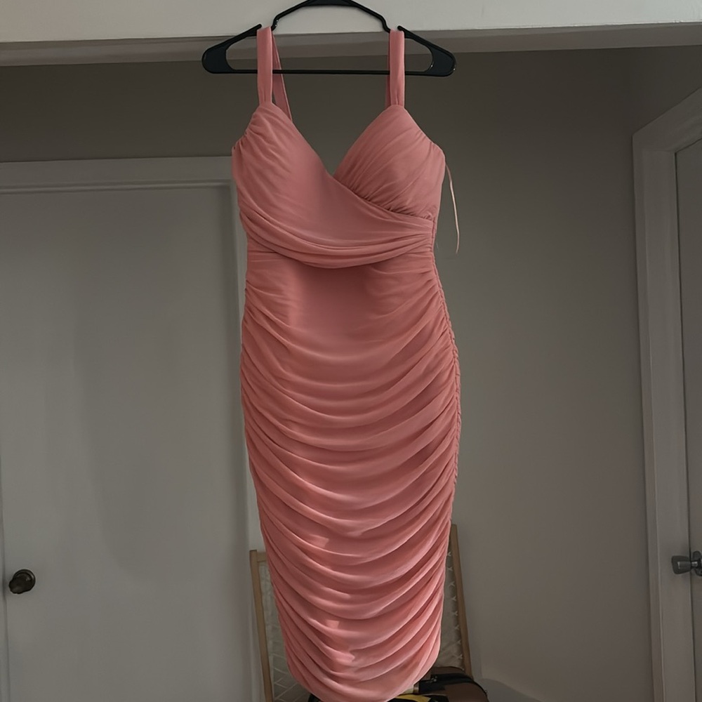 Fashion Nova See You Later Pink/Mauve Runched Bandage Midi Dress